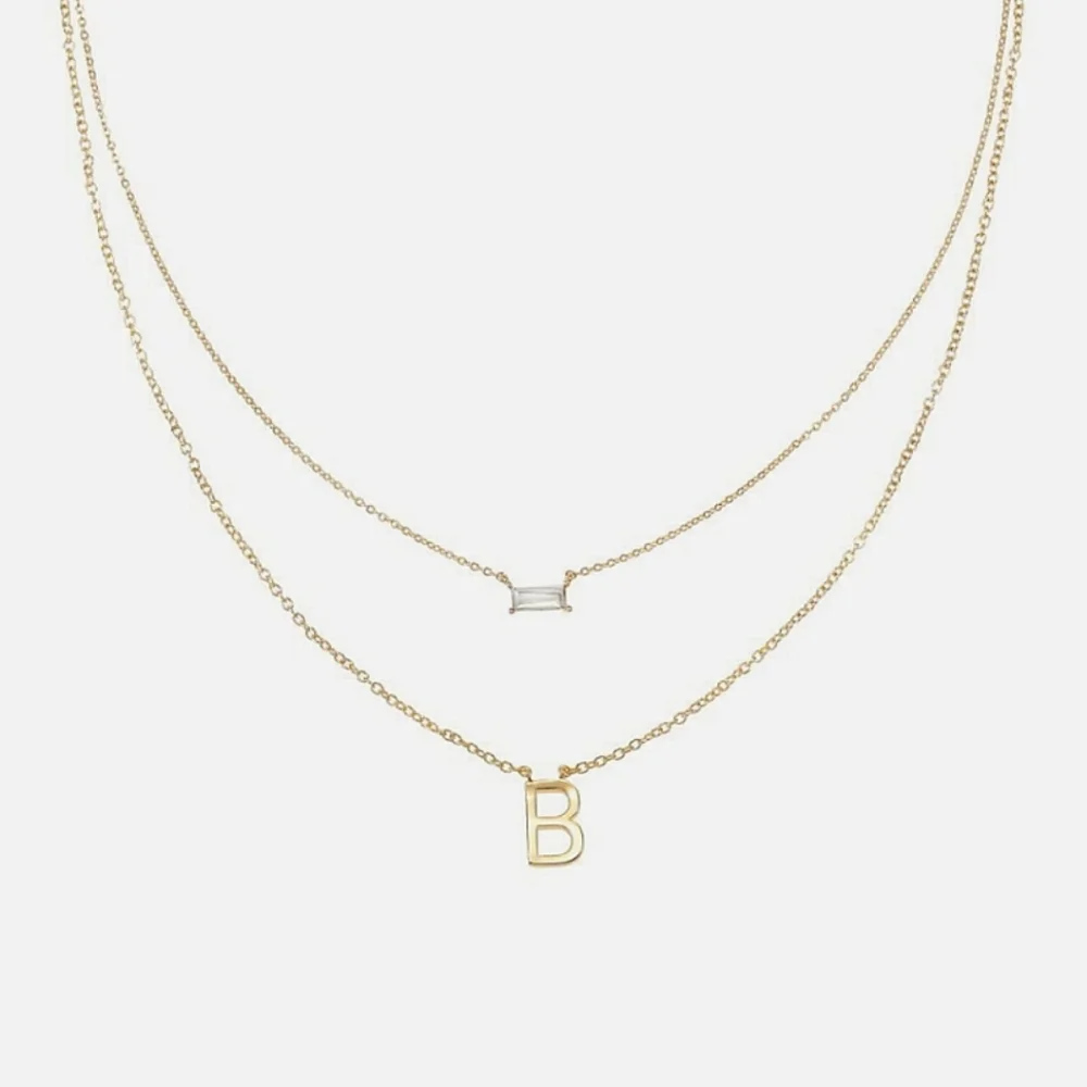 2-piece Necklace Set Gold Tone Initial Letter 